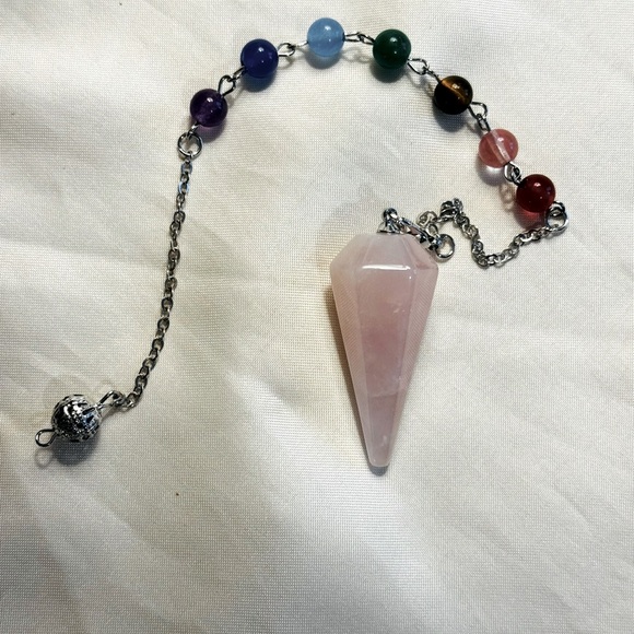 New Rose quartz, pendulum with chakra beads comes with the bag! - Picture 3 of 5